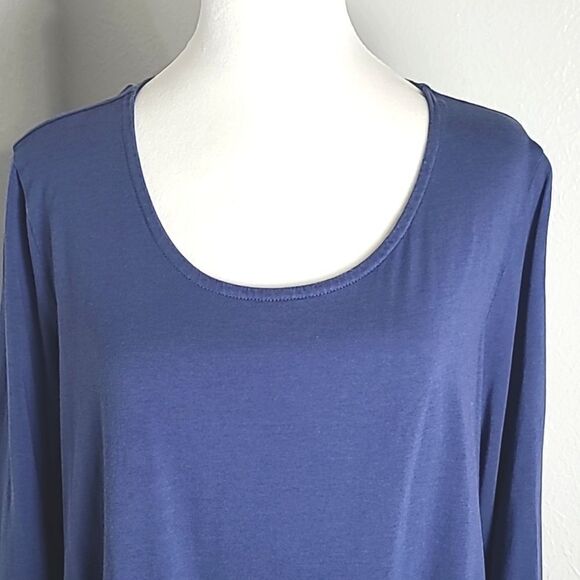 Woman Within Blue Tunic Top,  2" White Embroidered Band on 3/4 Sleeves, Size 1X - Picture 3 of 8